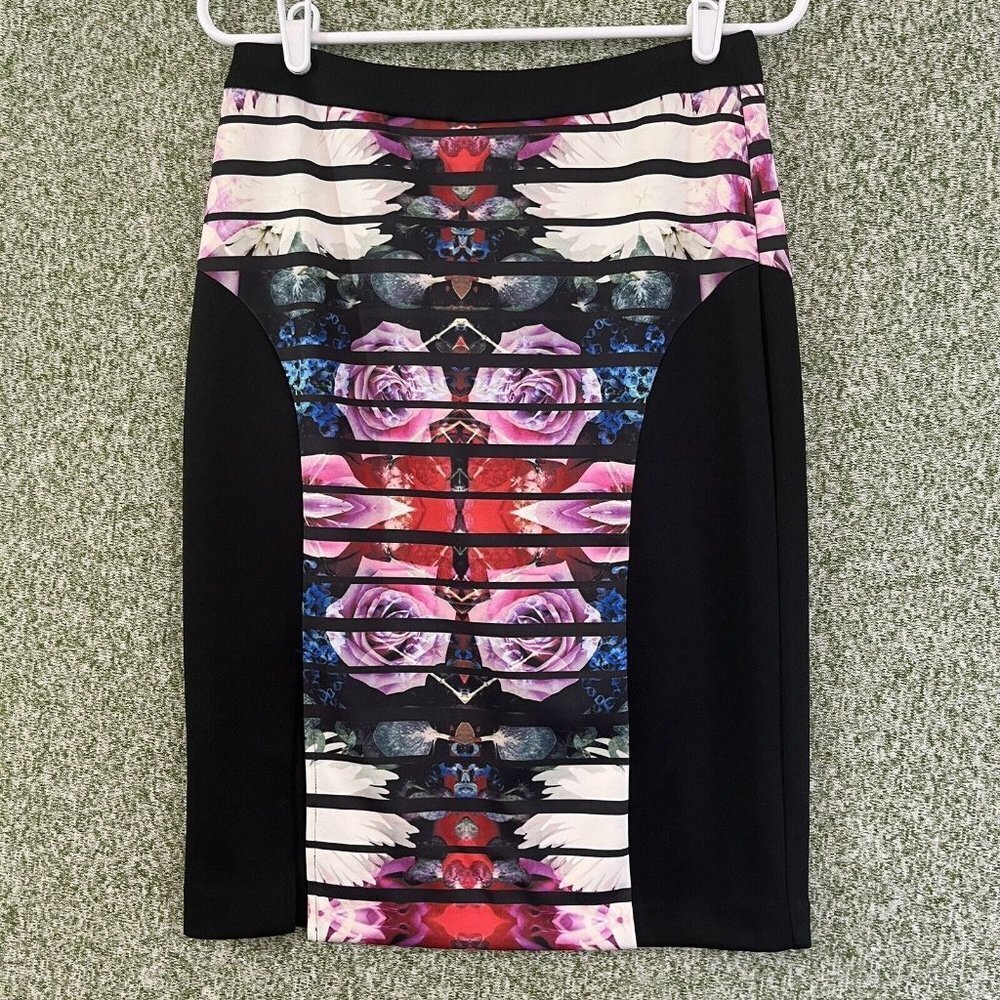 Pink Stitch Skirt Women 6 Floral Botanica Print Cissy Side Front Slit Modern NWT
